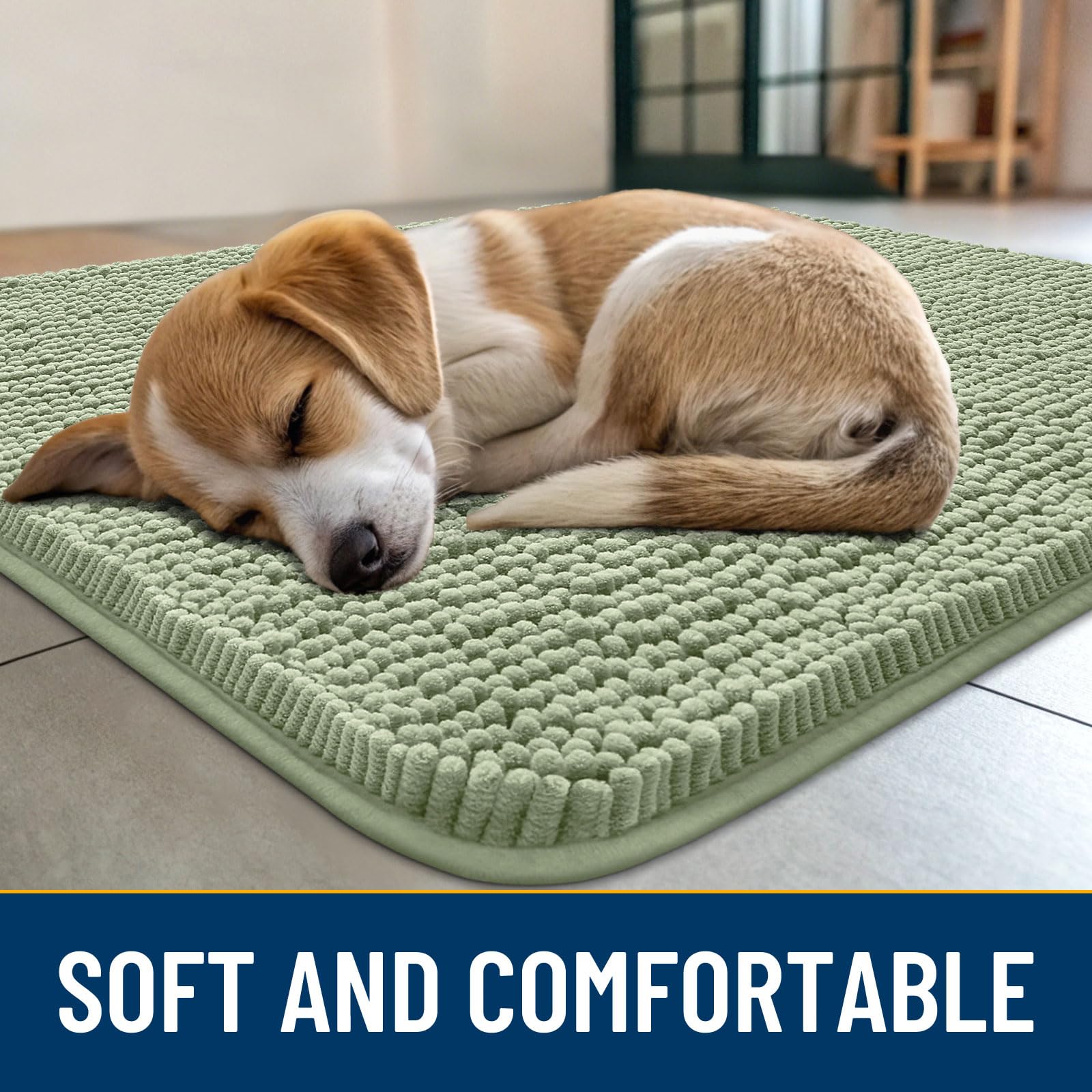 Smiry absorbent chenille entryway mat showing damp paw tracks