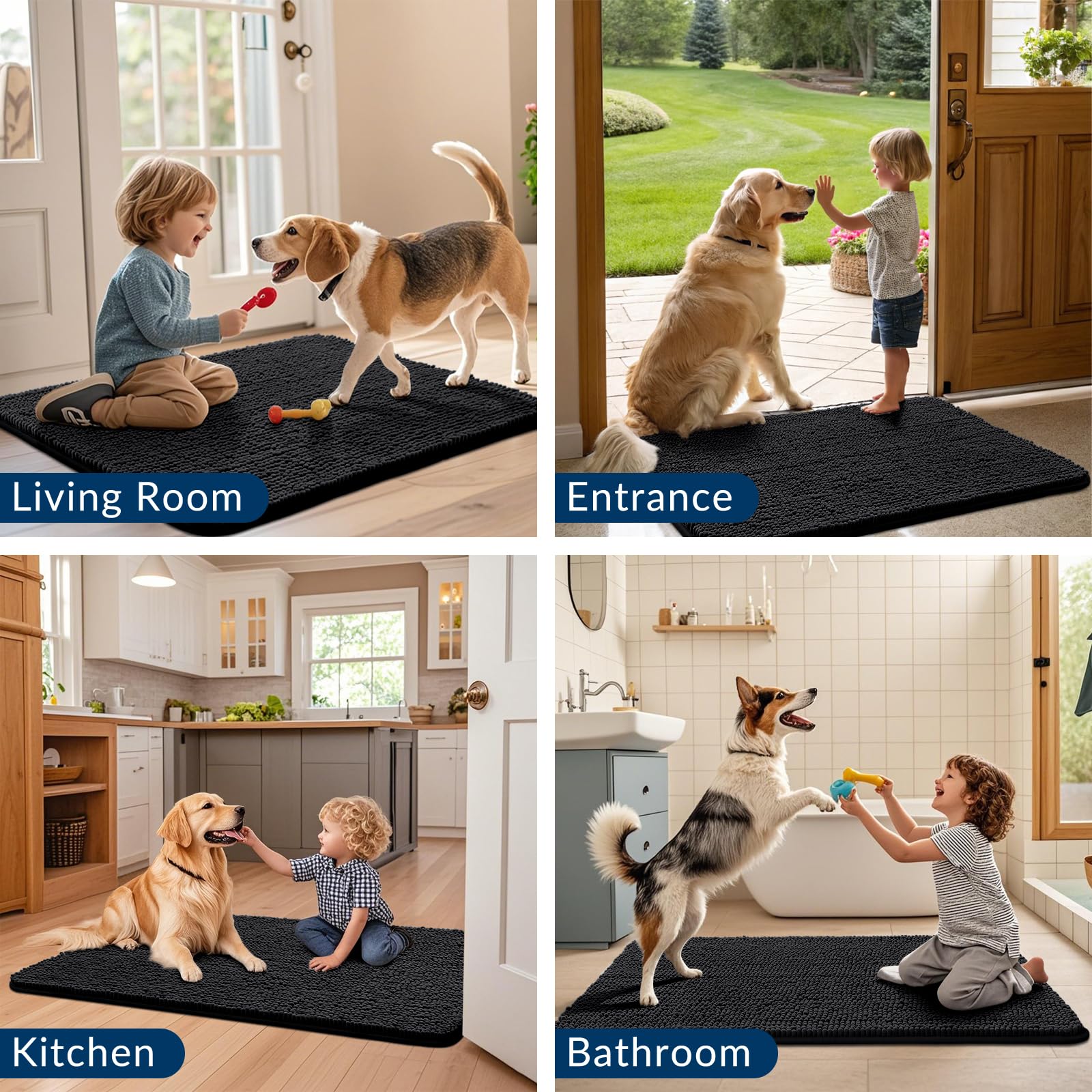 Smiry black door mat enhances entryway cleanliness and tidy appearance.
