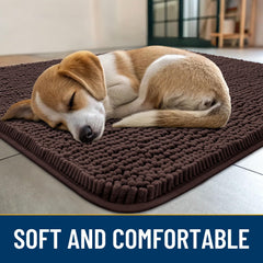 Smiry chenille mat with absorbent fibers dries damp paws at the door.