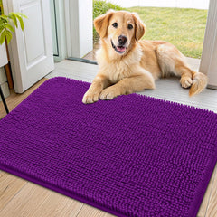 Smiry dog door mat 36x24 with plush purple chenille for cozy entryways