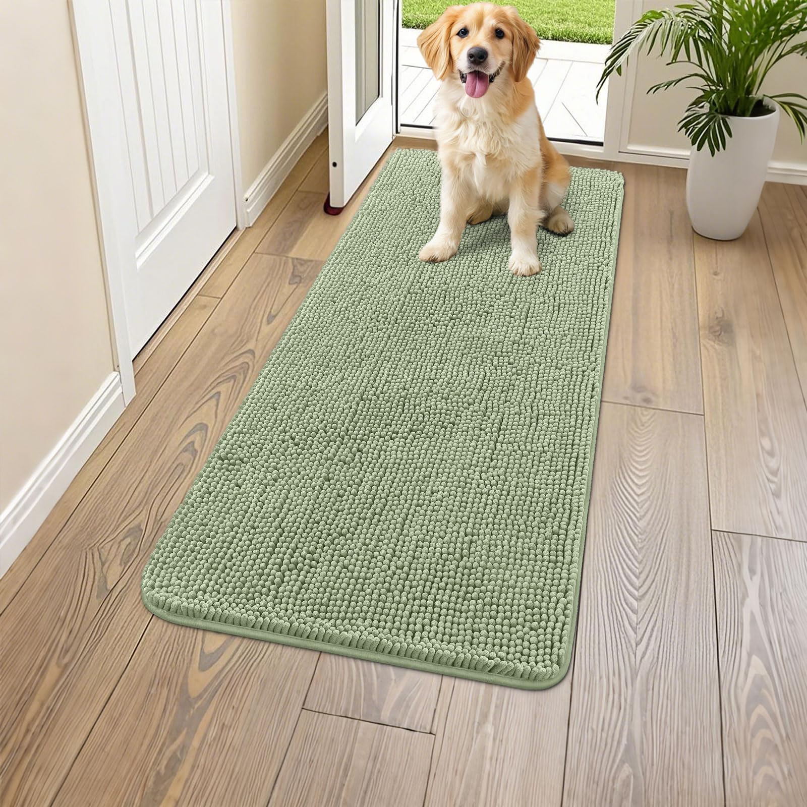 Smiry dog door mat 47x24 absorbs moisture to keep entryways clean.