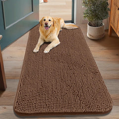 Smiry dog door mat 48x30 mocha close-up shows soft chenille that traps mud and reduces slips.
