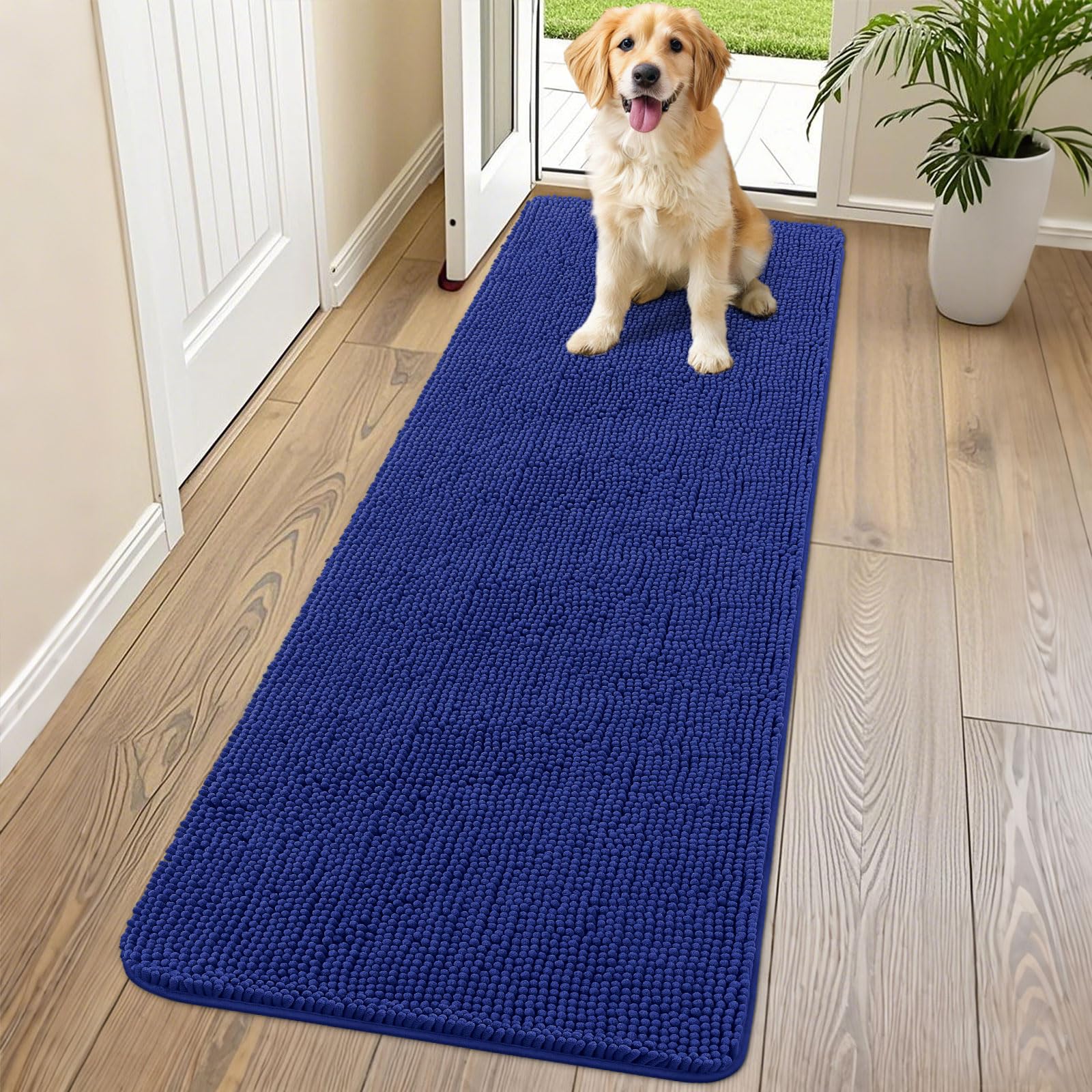 Smiry dog door mat absorbs moisture with plush chenille to handle muddy paws
