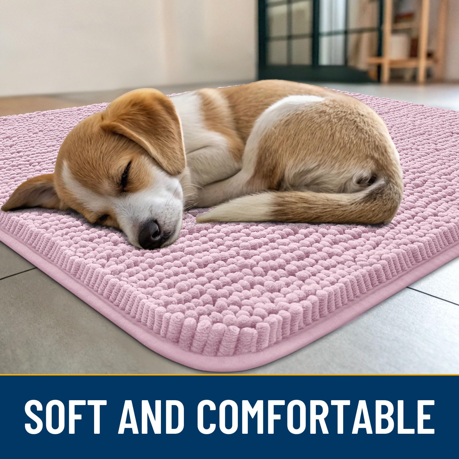 Smiry dog door mat close-up shows absorbent chenille and dirt trapping action