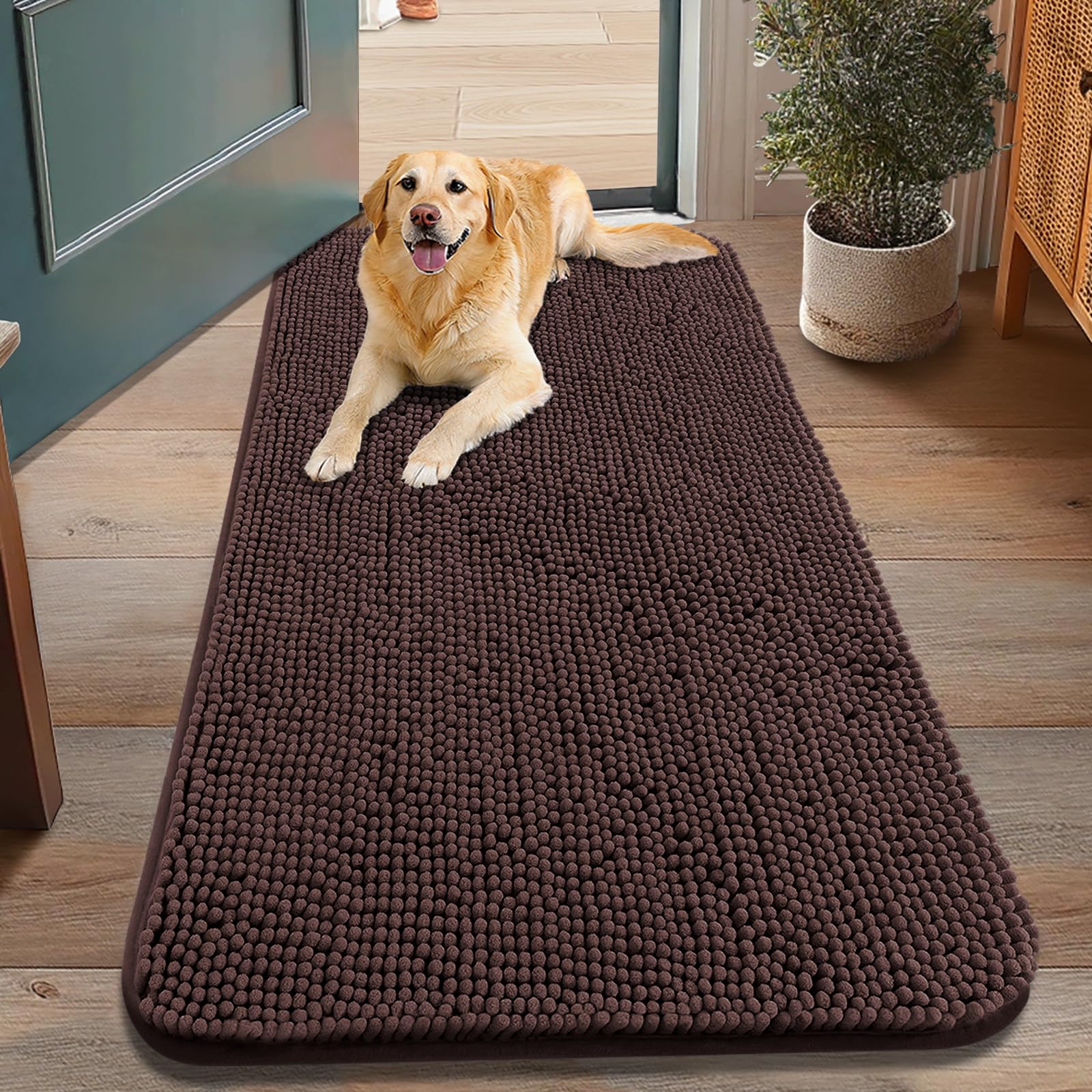 Smiry dog door mat absorbent chenille close-up demonstrates mud control.