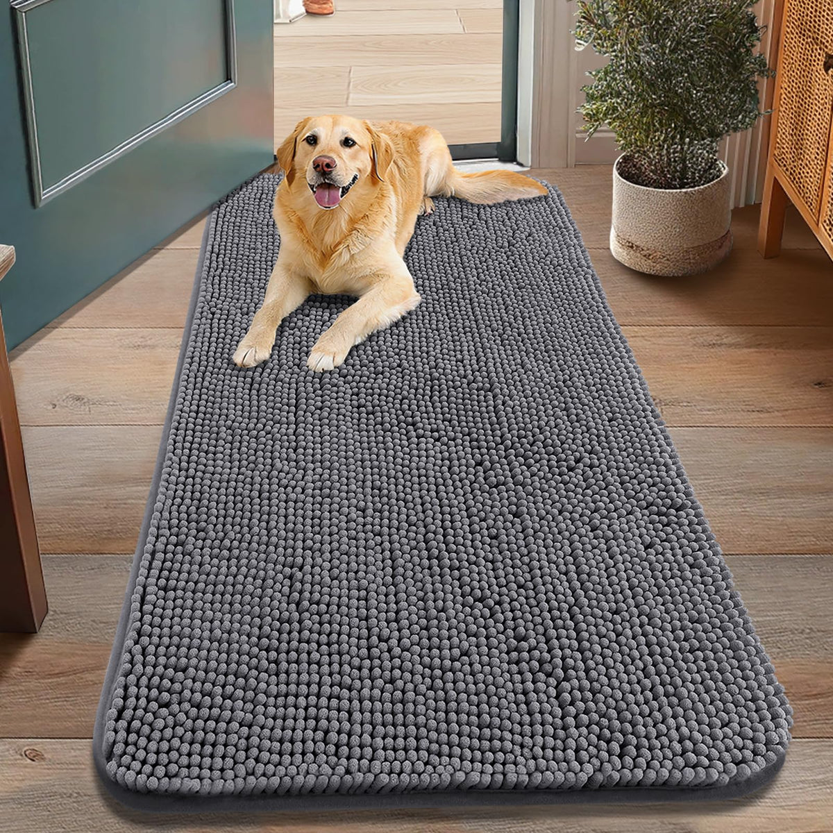 Smiry dog door mat absorbent-chenille closeup captures moisture for clean entryways