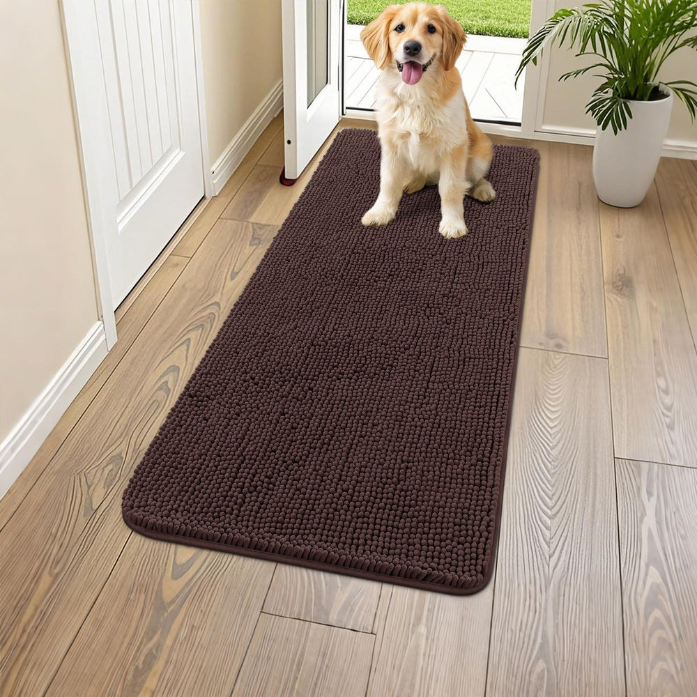 Smiry dog door mat absorbent chenille closeup for muddy paw cleanup and quick drying