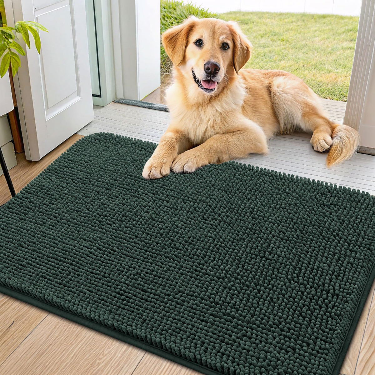 Smiry dog door mat absorbent-chenille dries paws and protects floors after muddy strolls.