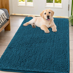 Smiry dog door mat with absorbent chenille soaks up moisture from muddy paws.