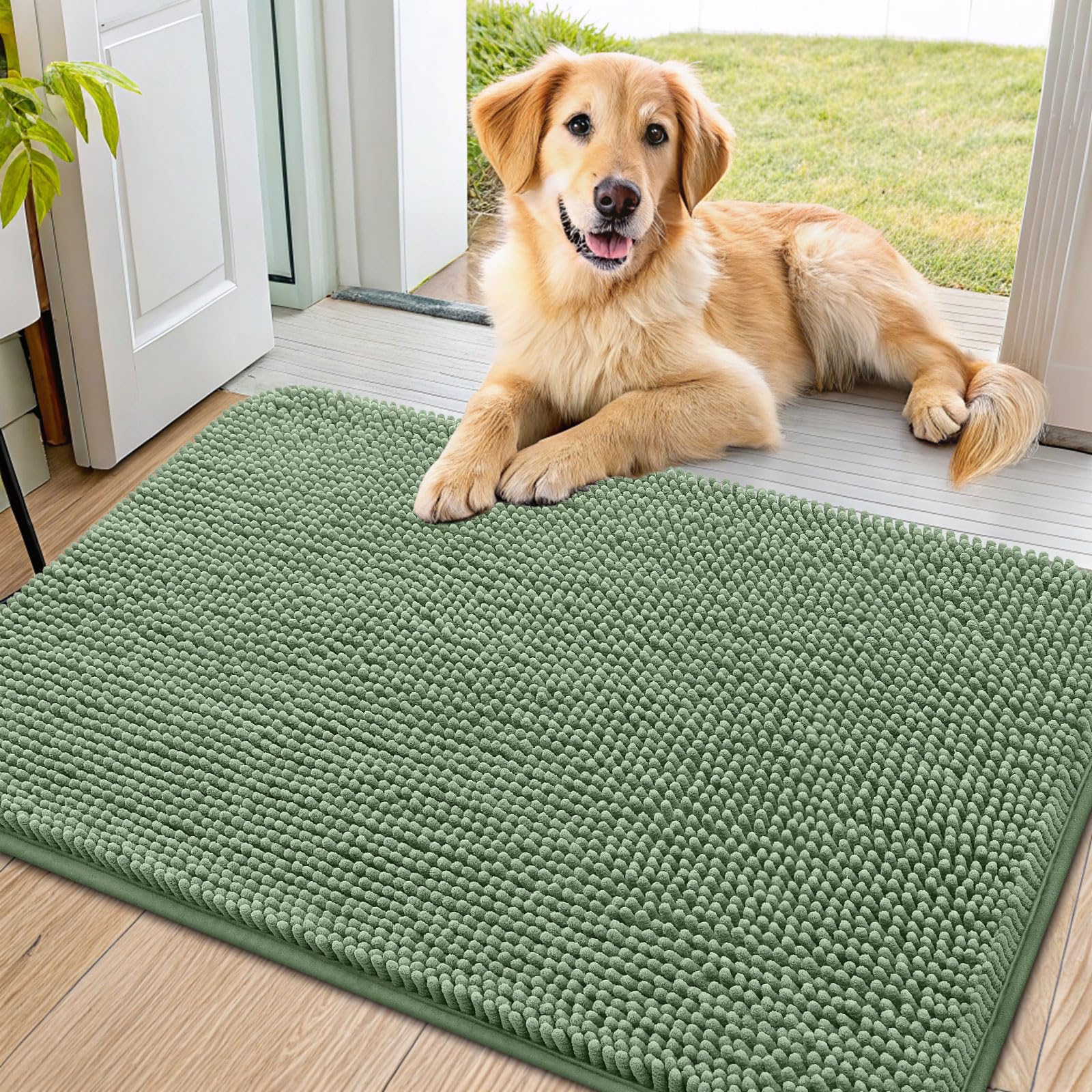 Smiry dog door mat absorbent-dirt-trap keeps entryway clean and dry.