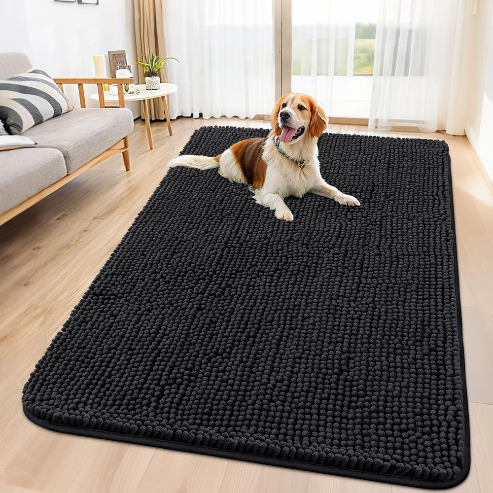Smiry dog door mat absorbs mud and moisture for a cleaner entryway.