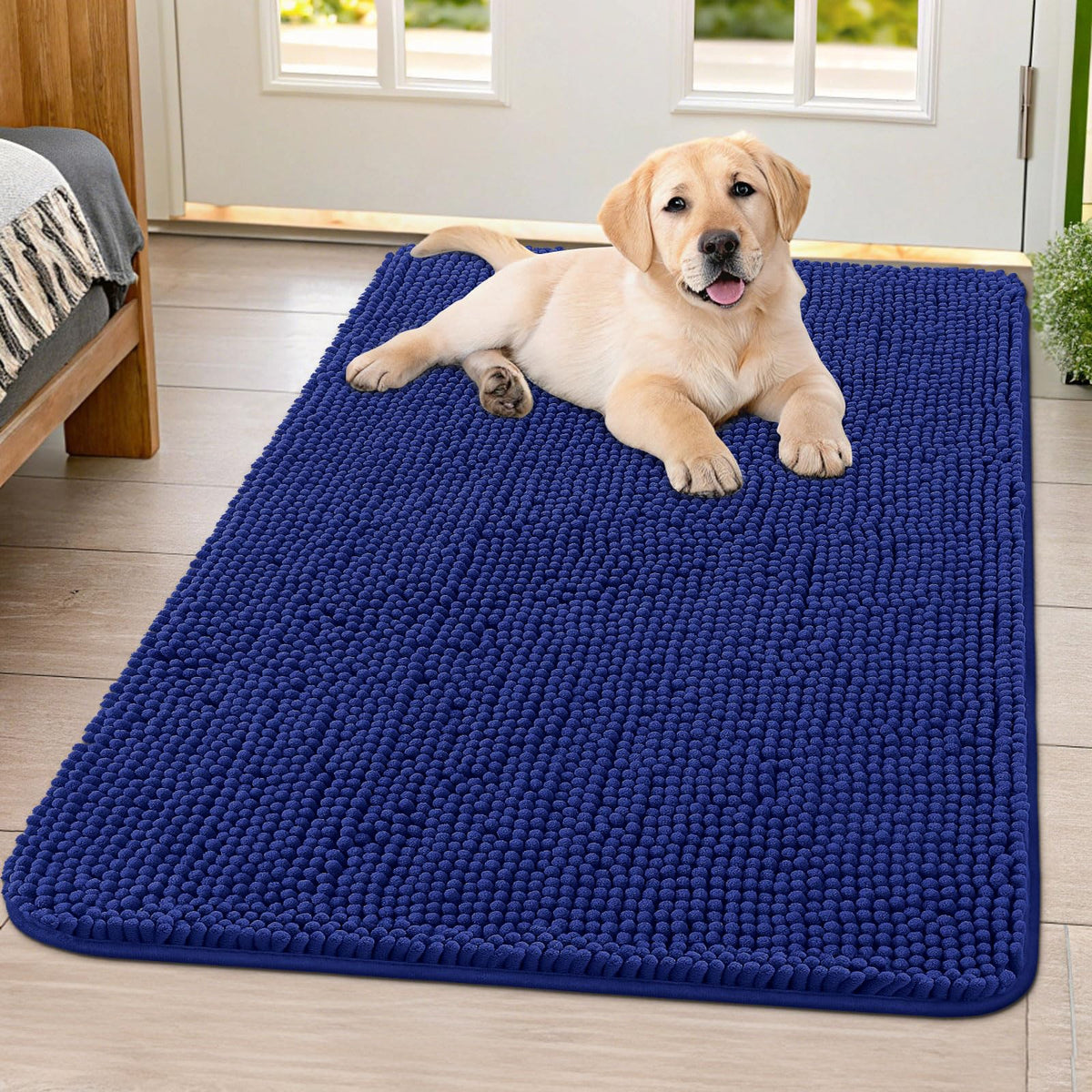 Smiry dog door mat with absorbent chenille traps mud at the entry