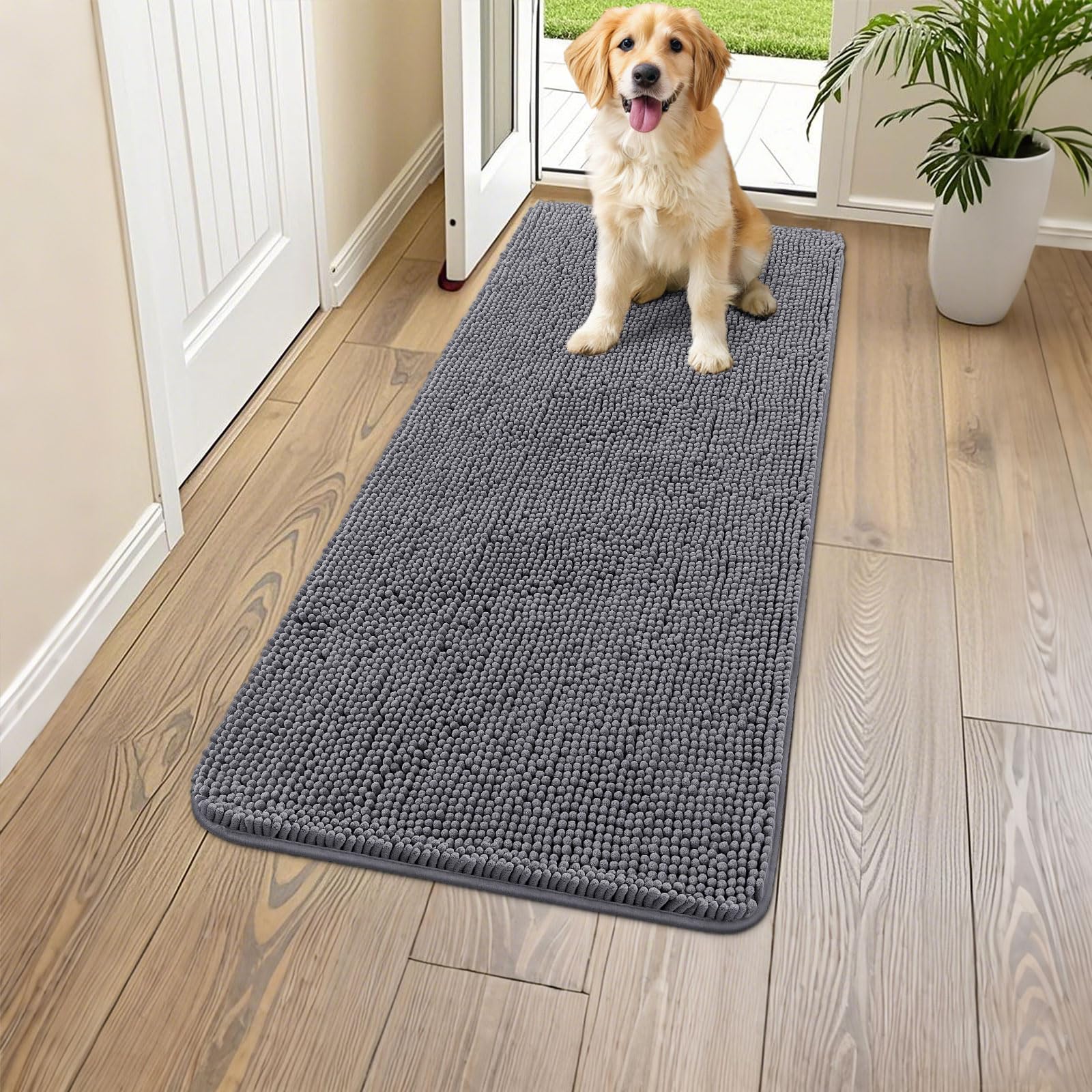 Smiry dog door mat absorbent mud-trap closeup keeps floors drier.
