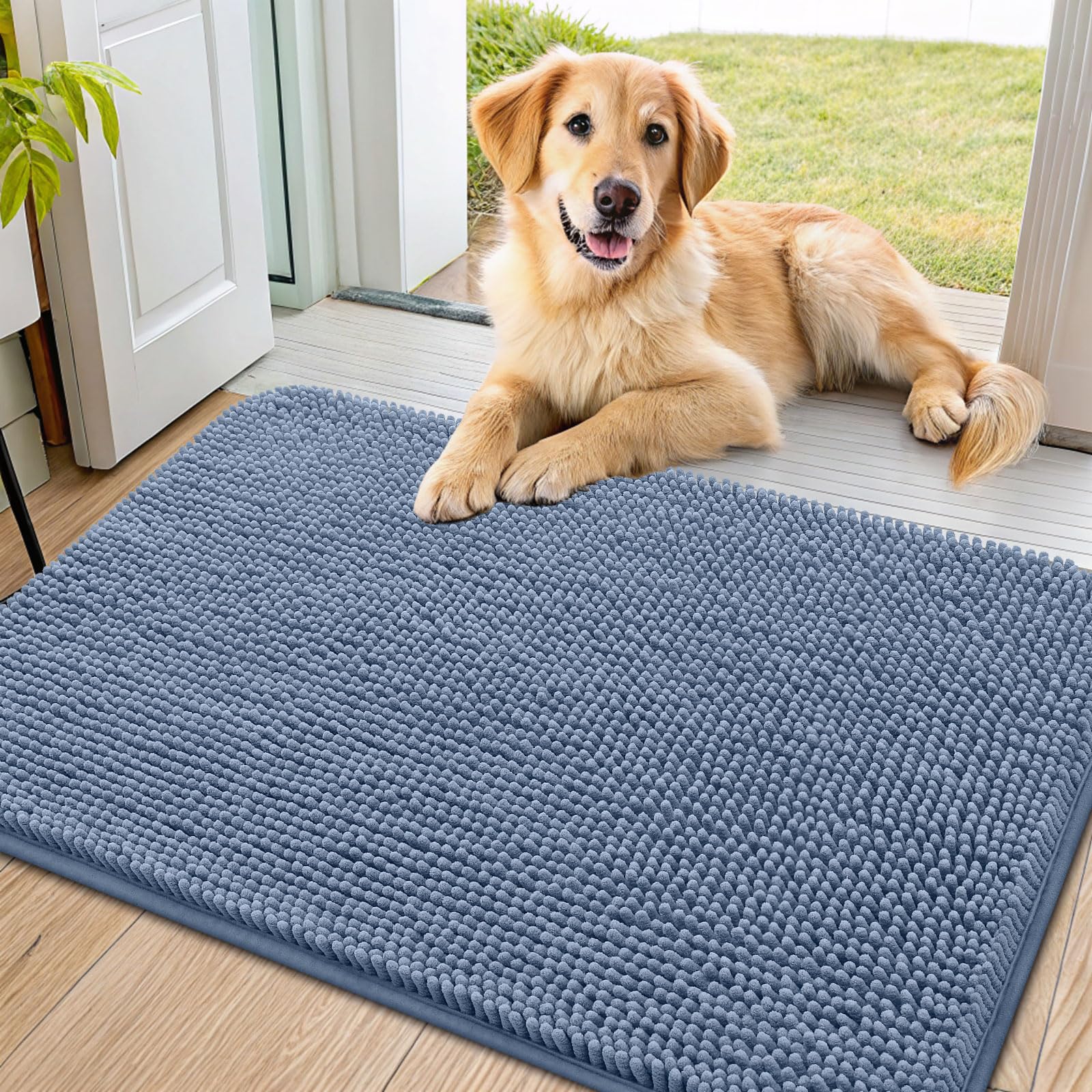 Smiry dog door mat absorbent mud captures moisture at the entryway for cleaner floors.