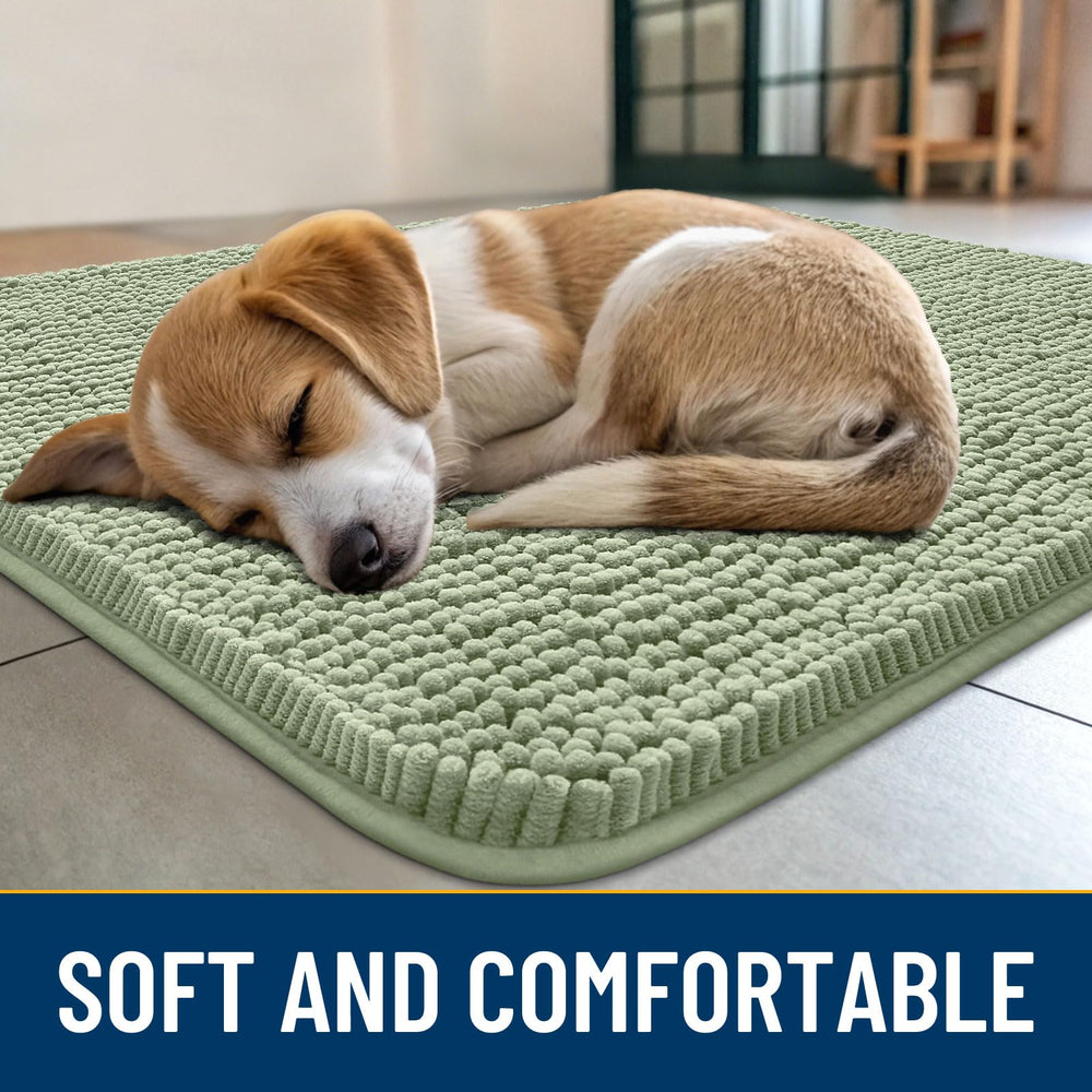 Smiry dog door mat close-up of plush chenille for soft paw comfort.