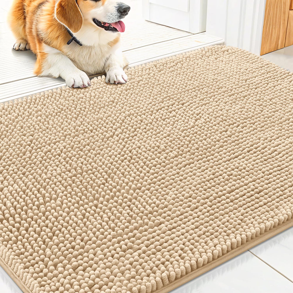Smiry dog door mat beige absorbent chenille soaks mud at the entry