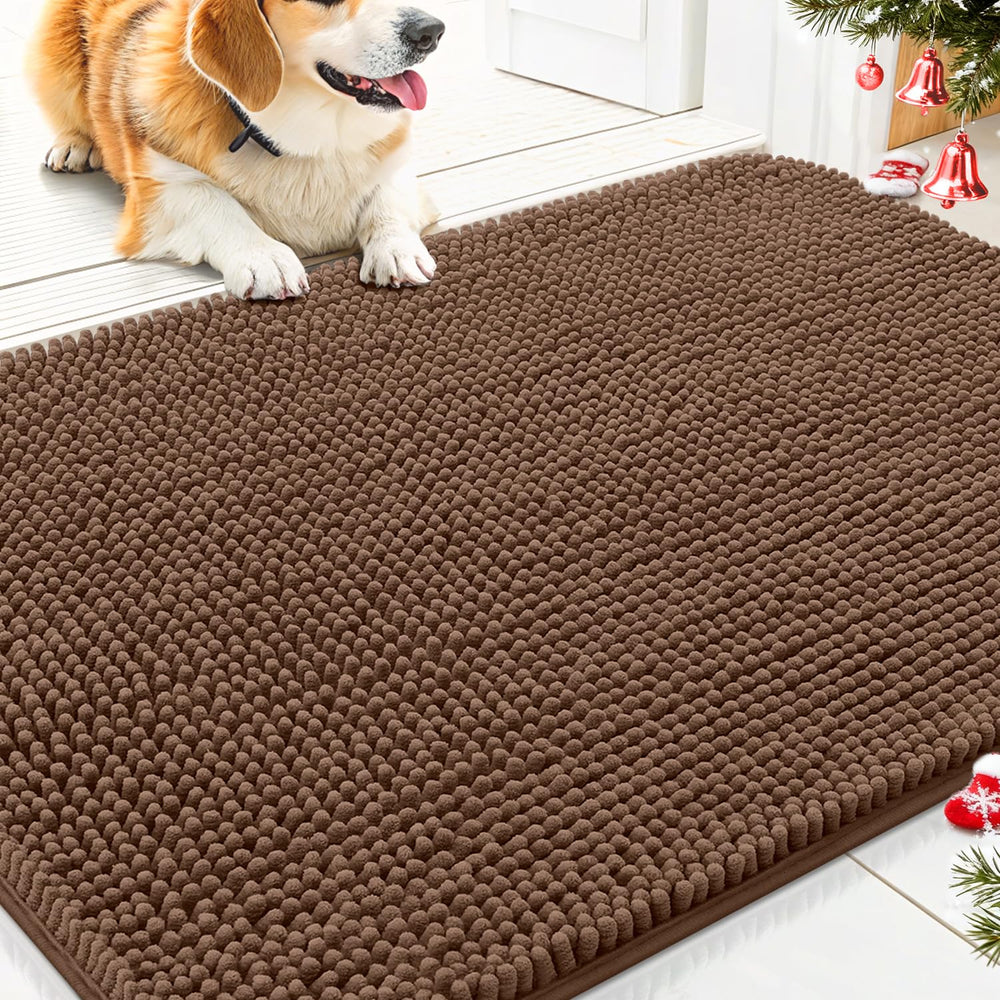 Smiry dog door mat chenille close-up showing plush paw comfort.