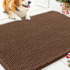 Smiry dog door mat chenille close-up showing plush paw comfort.