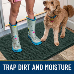Smiry Dog Door Mat texture highlights soft chenille cushioning paws.