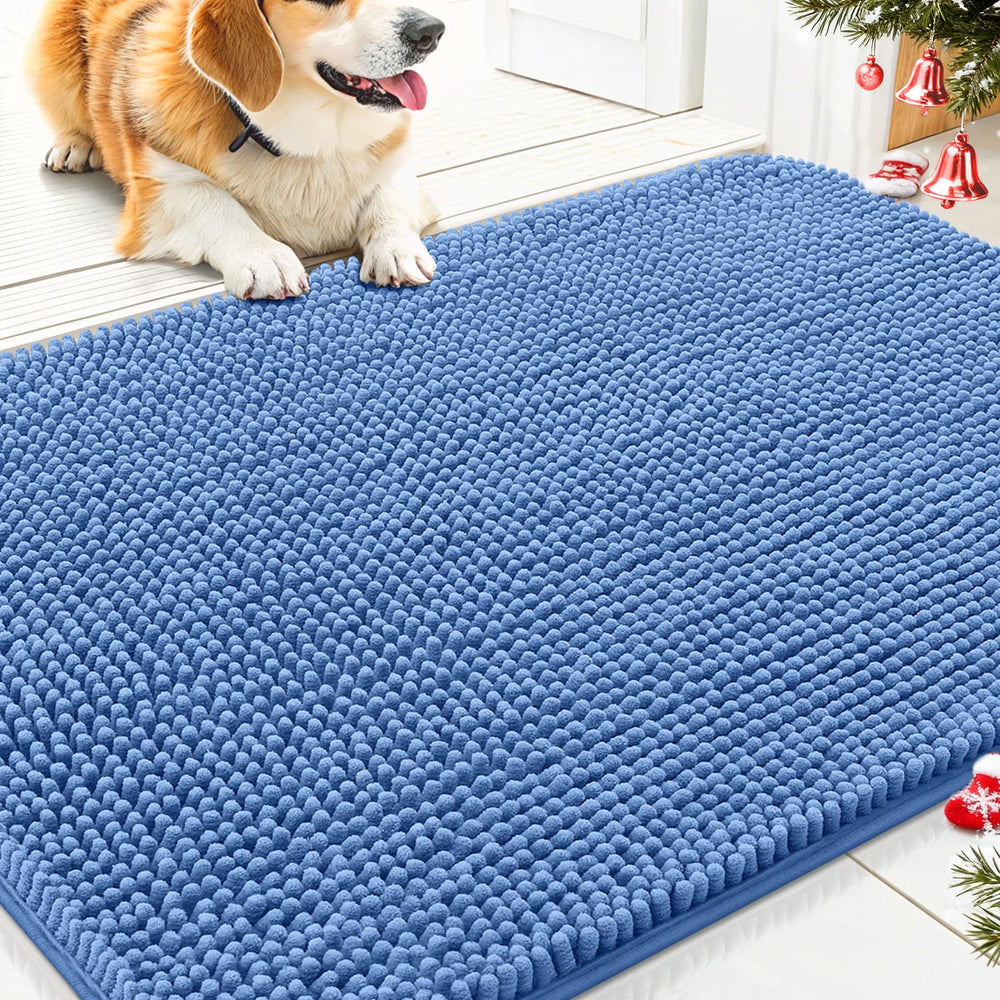 Smiry dog door mat cornflower blue front view; durable and welcoming.