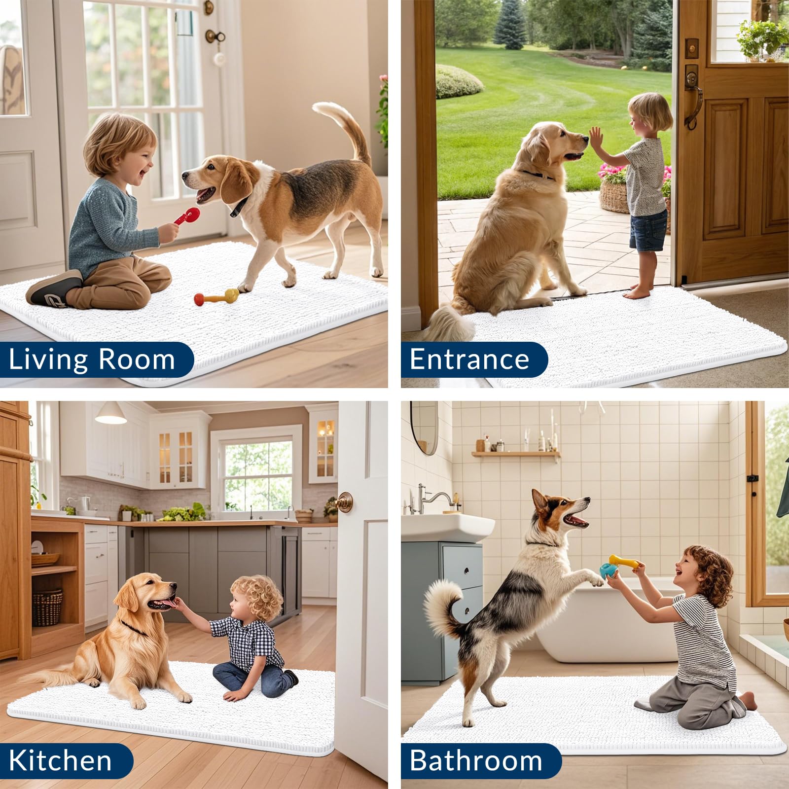 Smiry dog door mat absorbs moisture to keep floors dry.