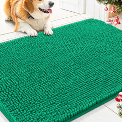Smiry dog door mat in emerald green for front door; moisture absorption reduces mud indoors