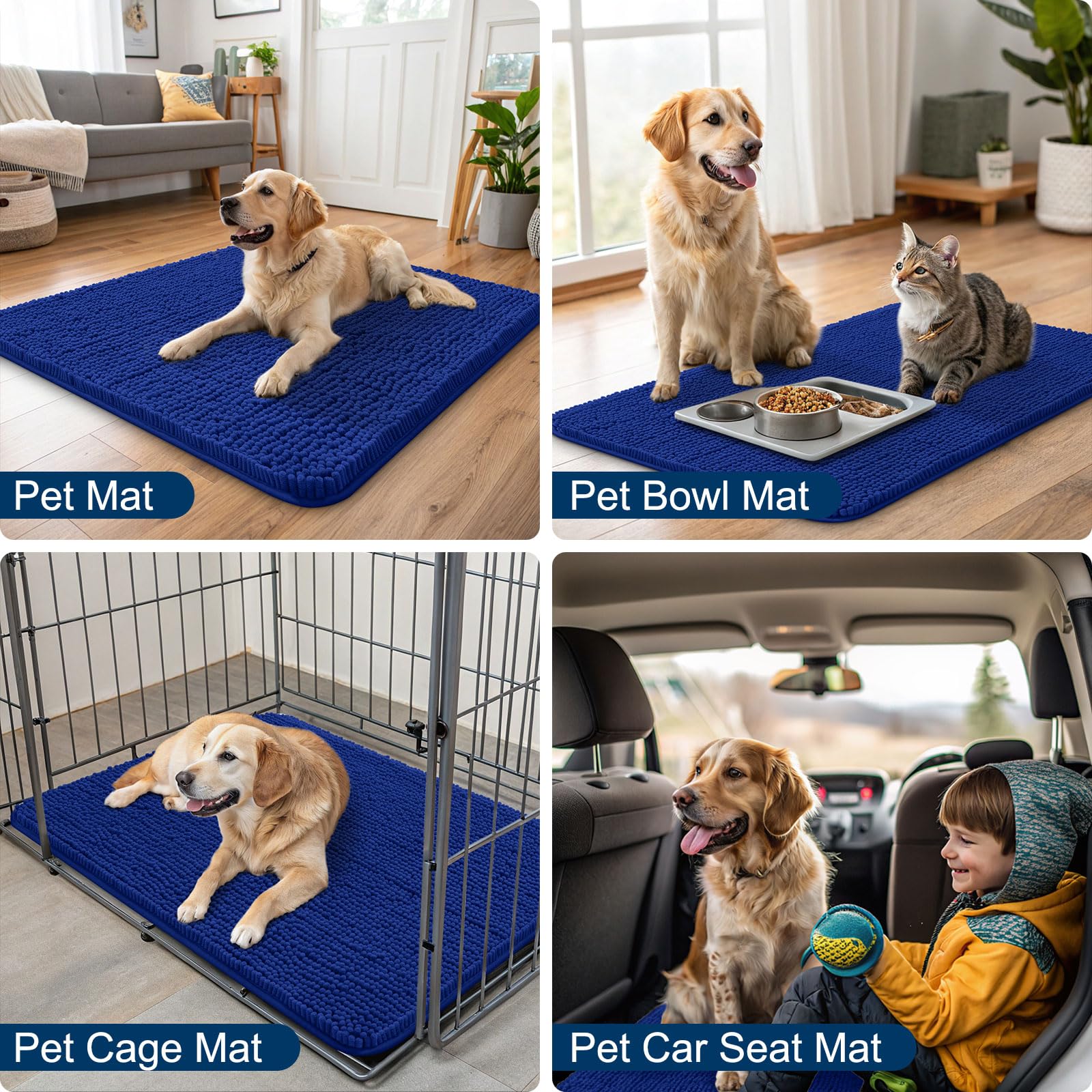 Smiry dog door mat in royal blue adds color while protecting entryways.