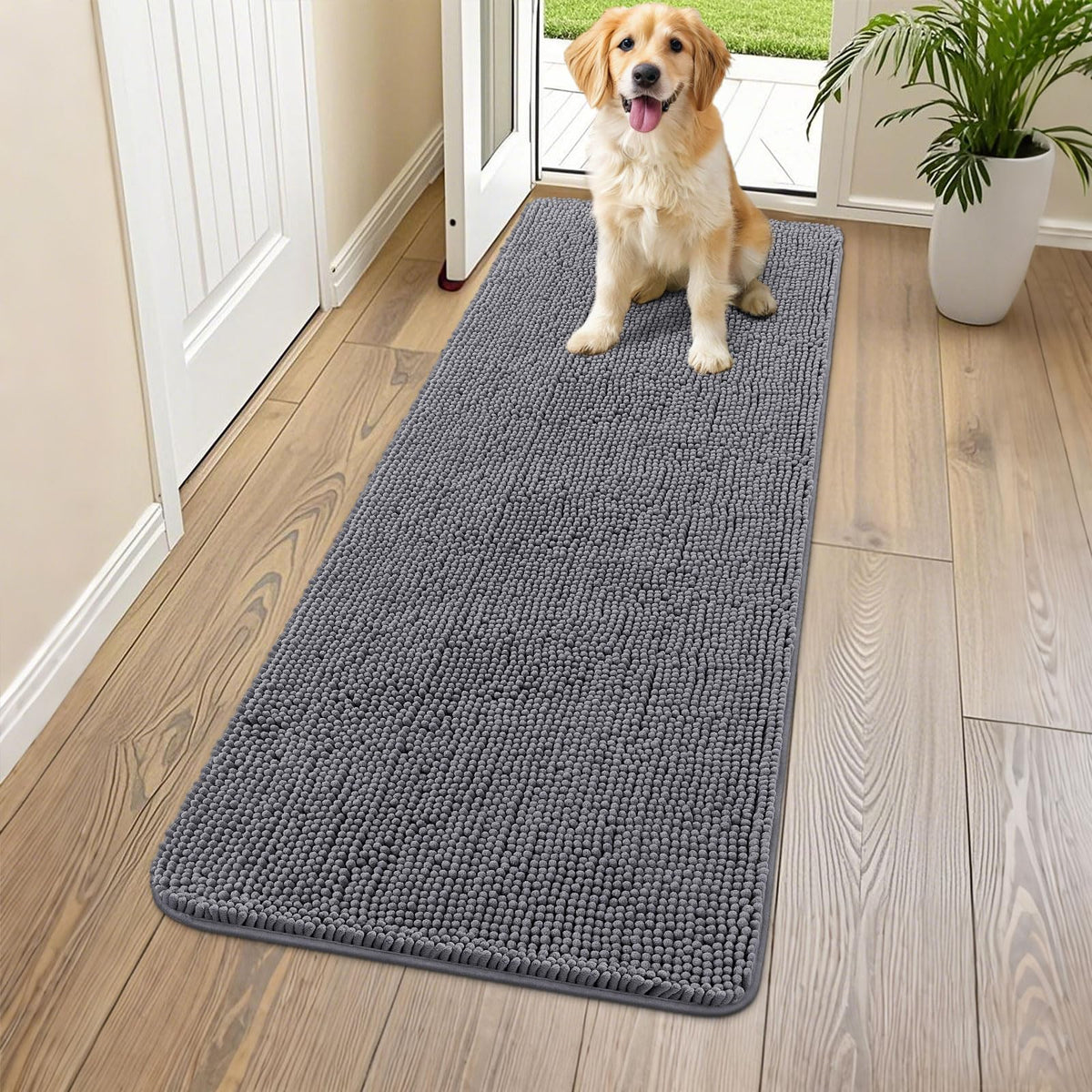 Smiry dog door mat front-door view shows 59x24 size for busy households