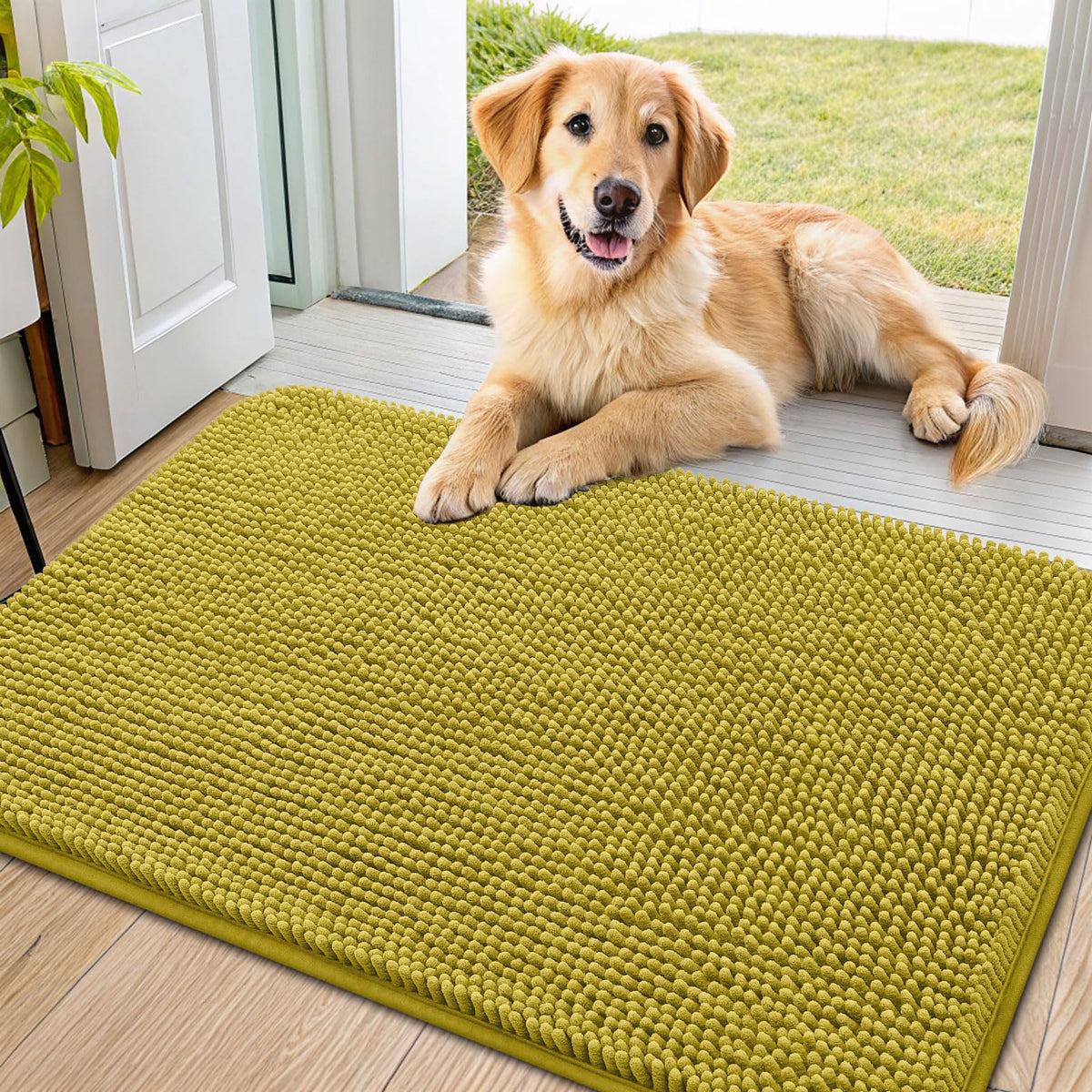 Smiry dog door mat front view shows absorbent surface for muddy paw cleanup