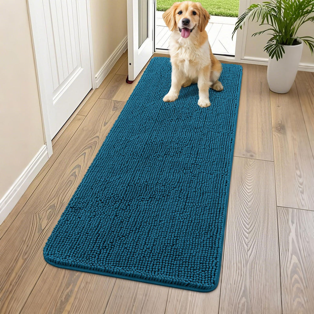 Smiry dog door mat muddy paws front view shows absorbent chenille for entryway cleanliness