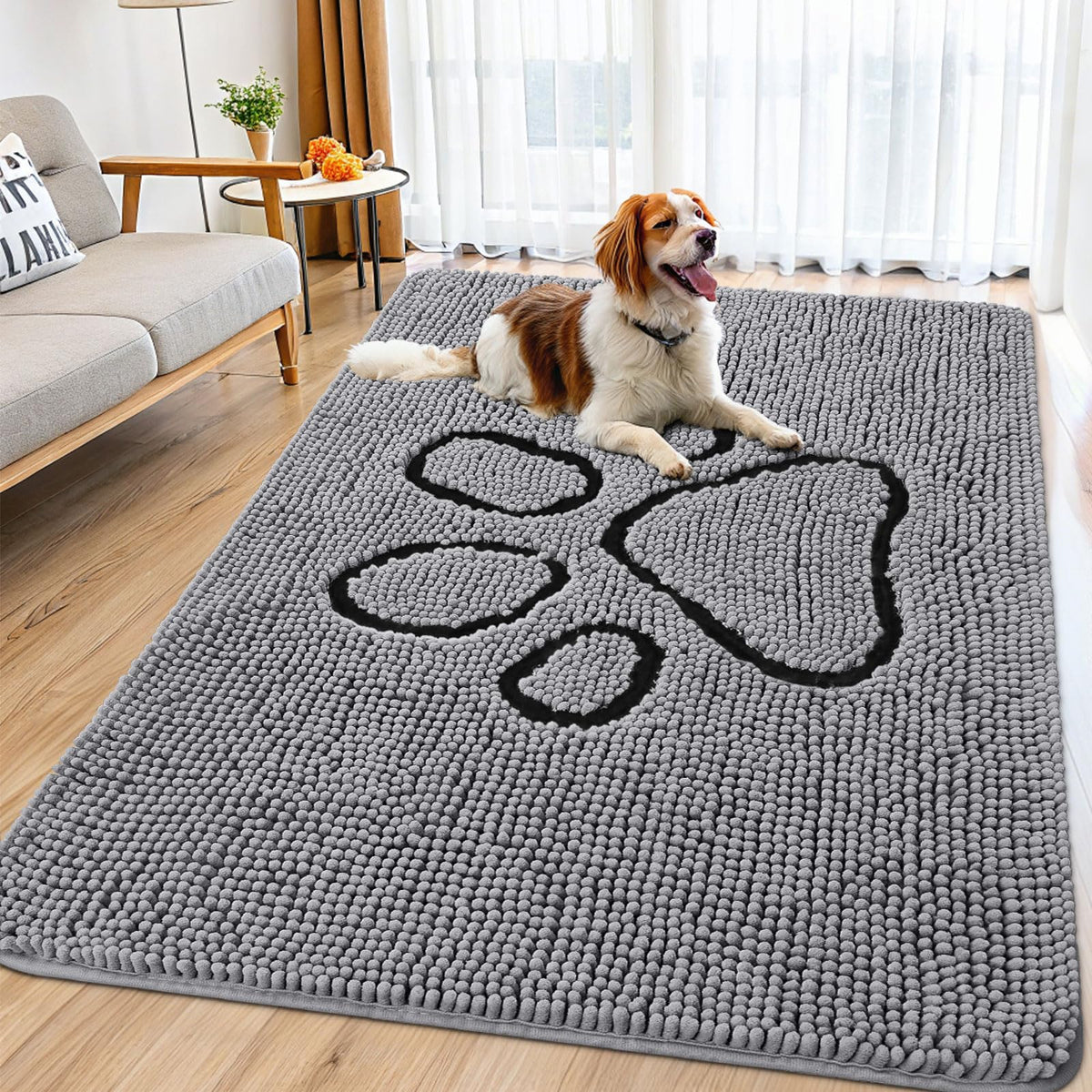 Smiry dog door mat muddy paws 71x46 grey helps trap dirt and moisture.