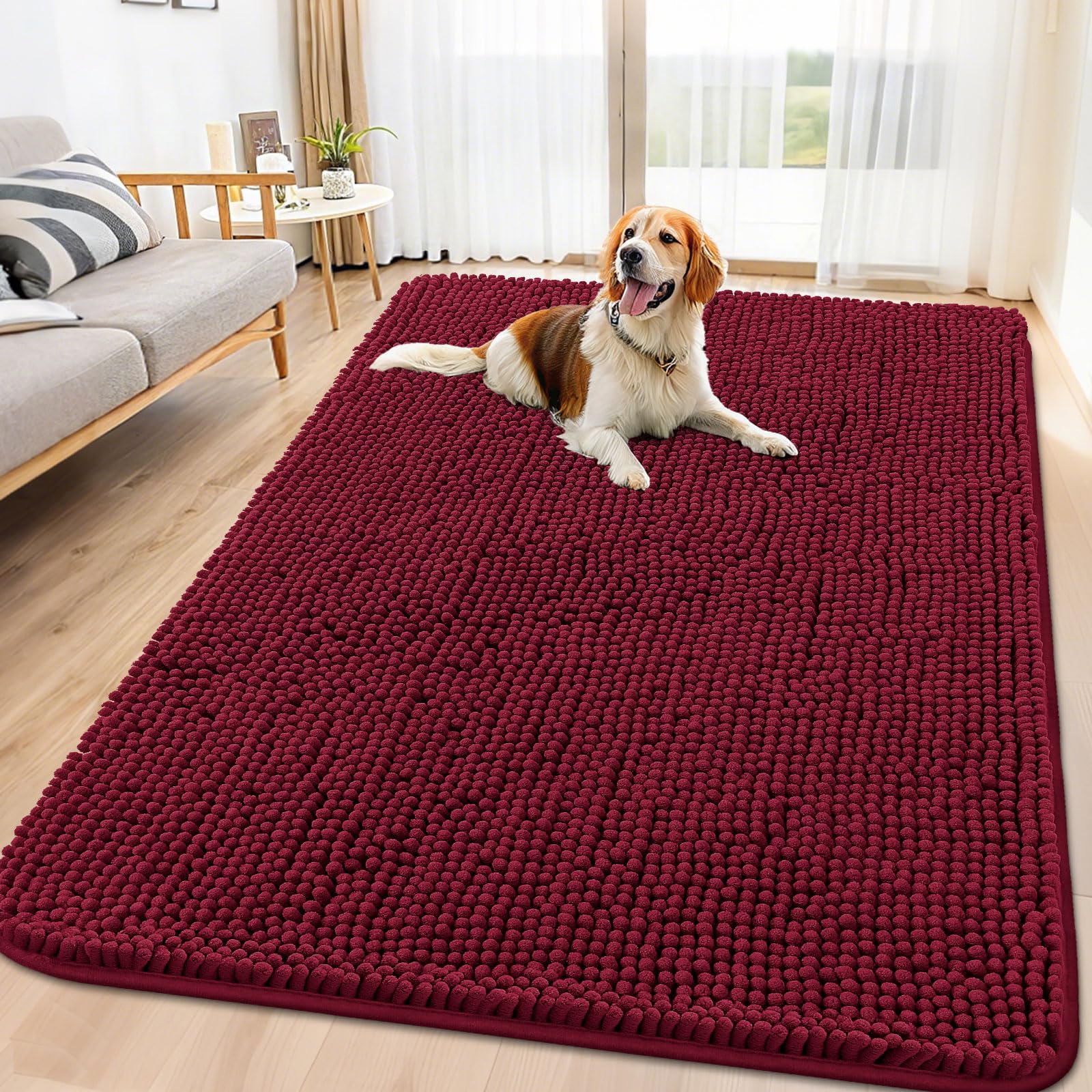Smiry dog door mat with muddy paws captures moisture and dirt at the entry