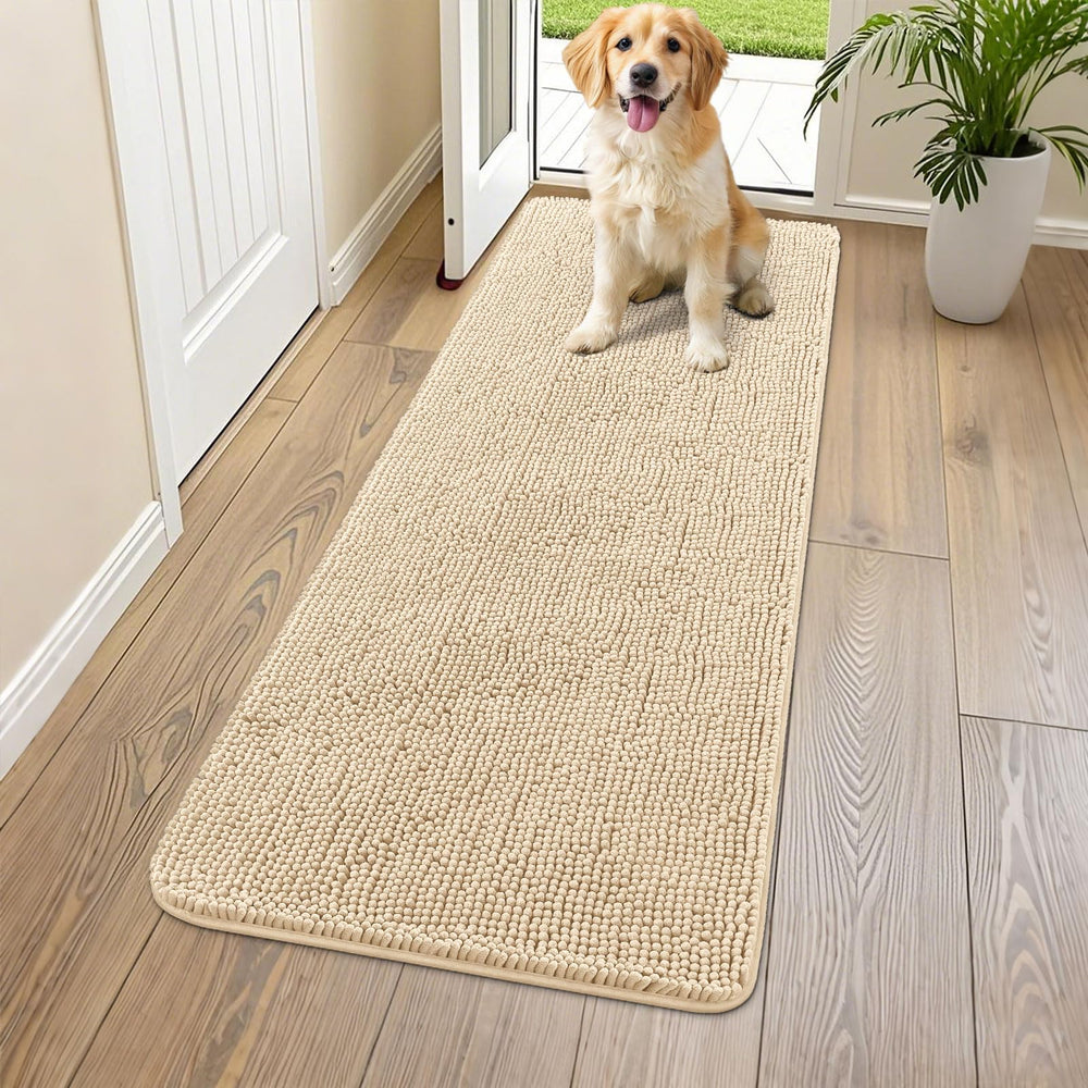 Smiry dog door mat muddy paws beige front view highlights moisture absorption and dirt trapping