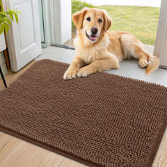 Smiry dog door mat muddy paws closeup shows absorbent chenille for clean entryways.