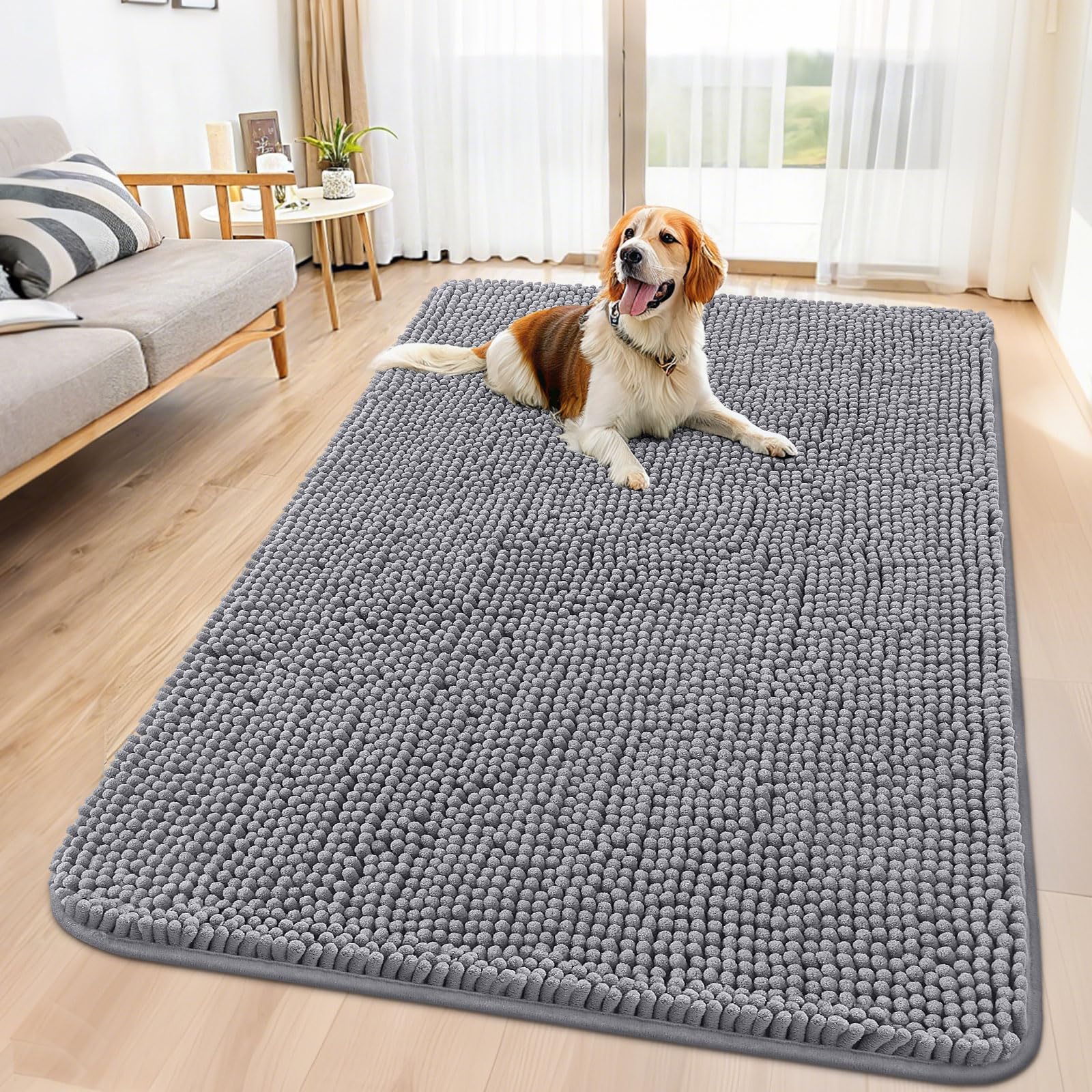 Smiry dog door mat muddy paws front view with quick-dry chenille for entryways