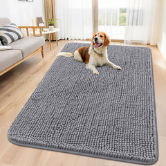 Smiry dog door mat muddy paws front view with quick-dry chenille for entryways