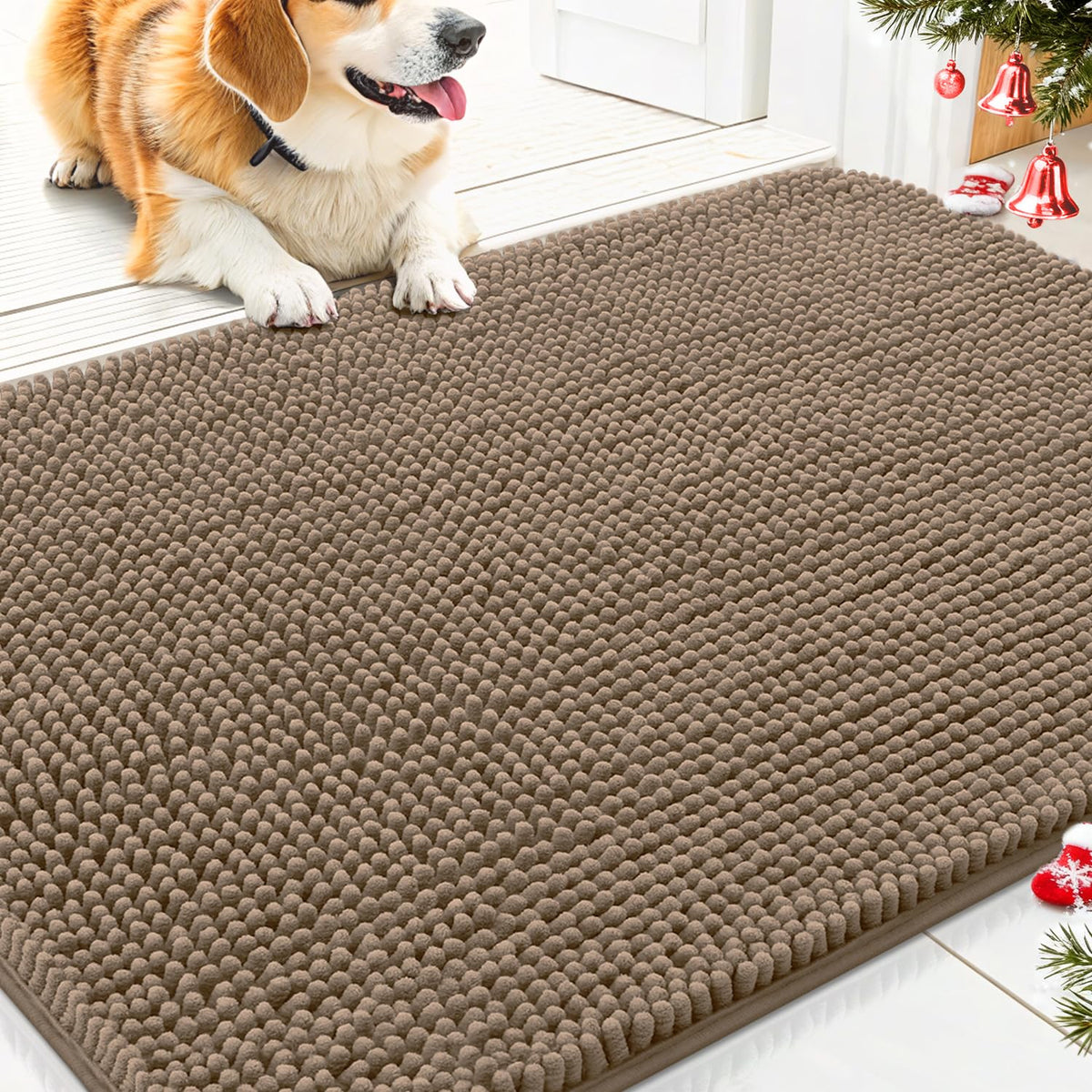 Smiry dog door mat muddy paws front view with quick-dry moisture absorption for muddy paws.