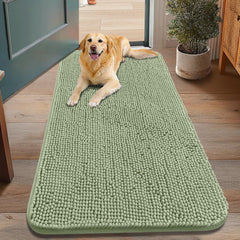 Smiry dog door mat front view with plush chenille for muddy paw cleanup and comfort.