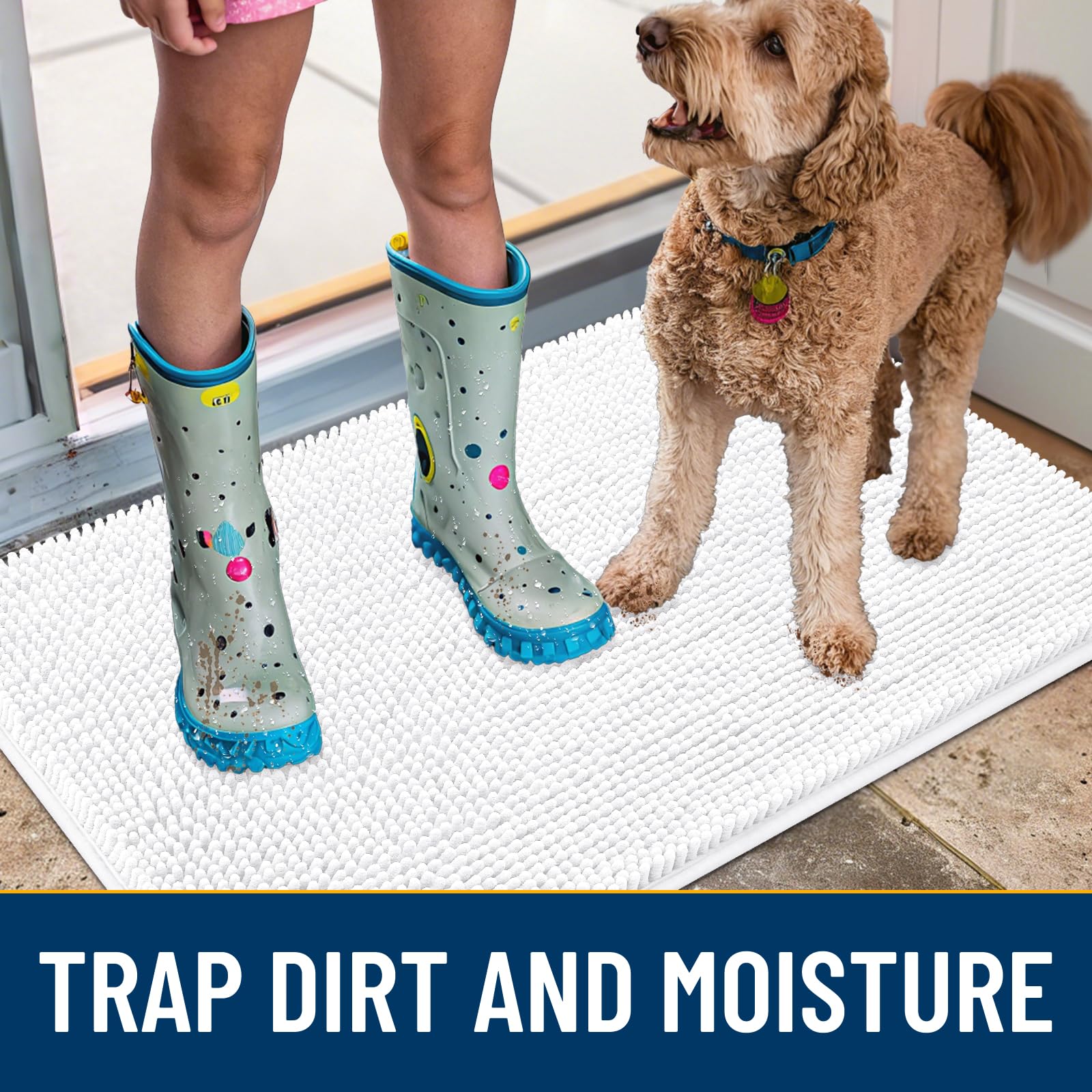 Smiry dog door mat non-slip backing keeps it in place on floors.