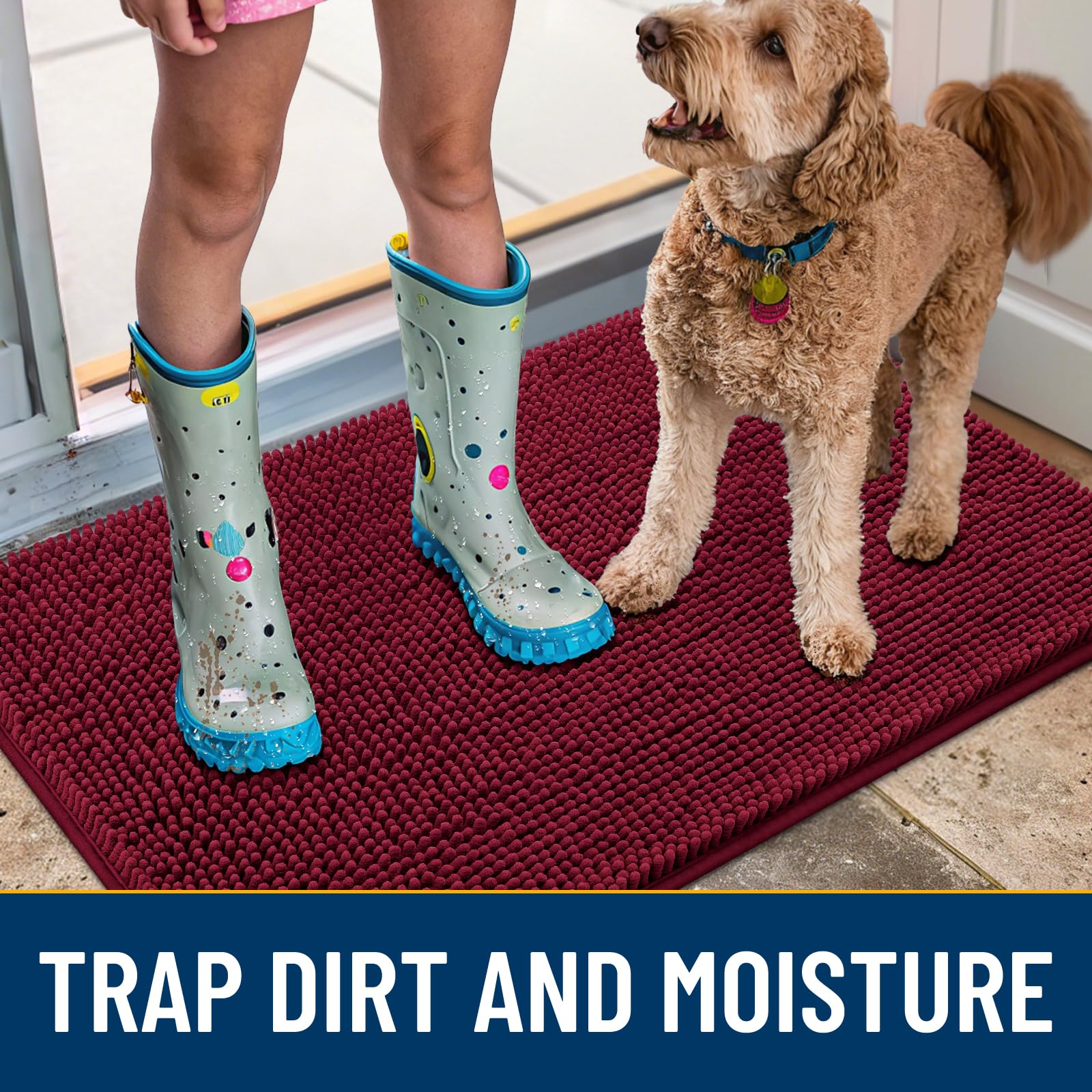Smiry dog door mat non-slip backing close-up prevents slipping