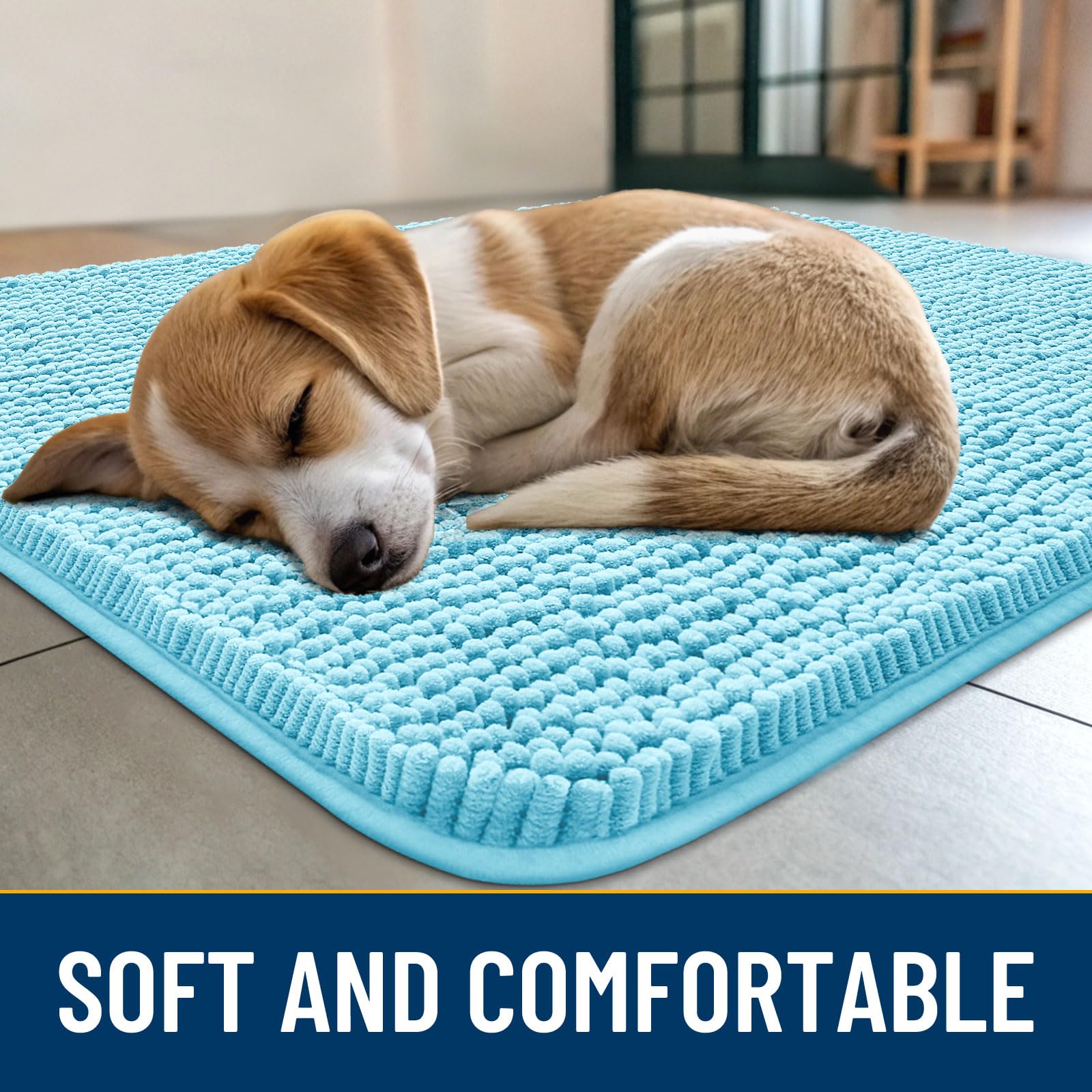 Smiry dog door mat non-slip backing stays in place on dry floors