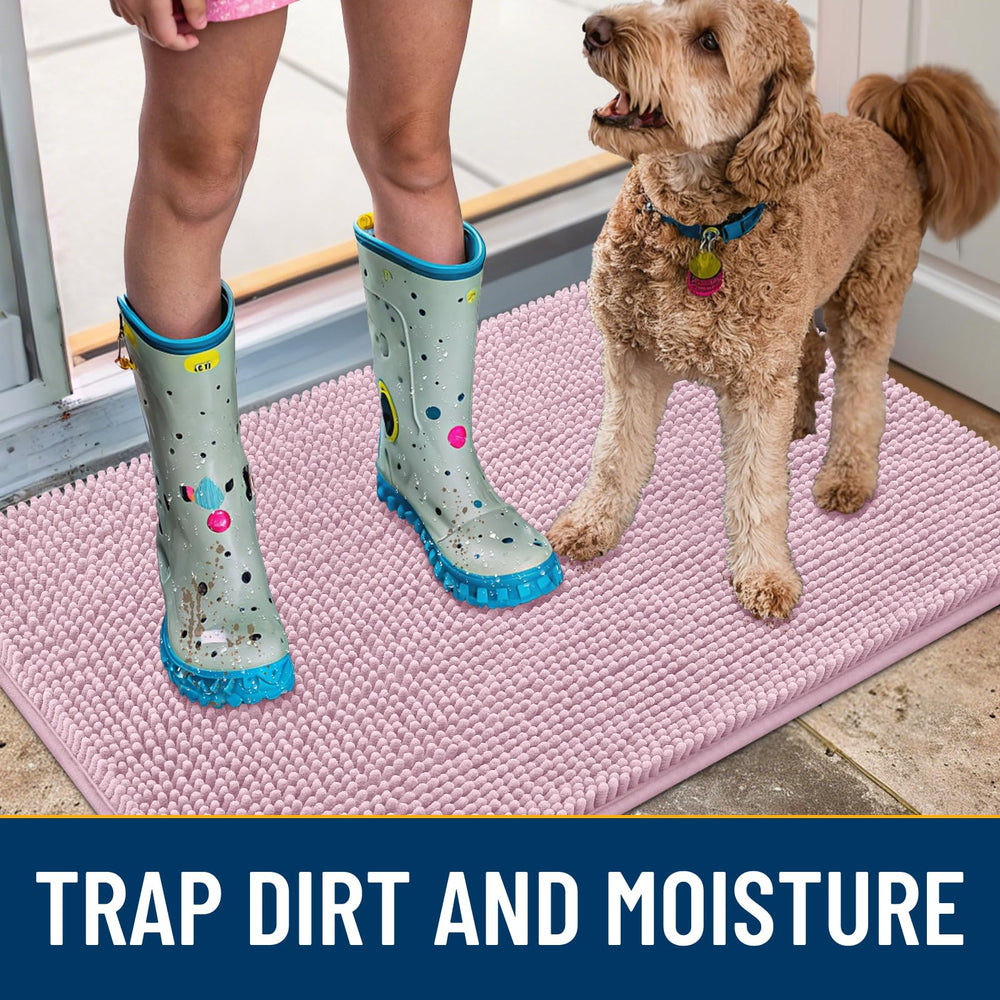 Smiry dog door mat with non-slip rubber backing stays put during busy entrances
