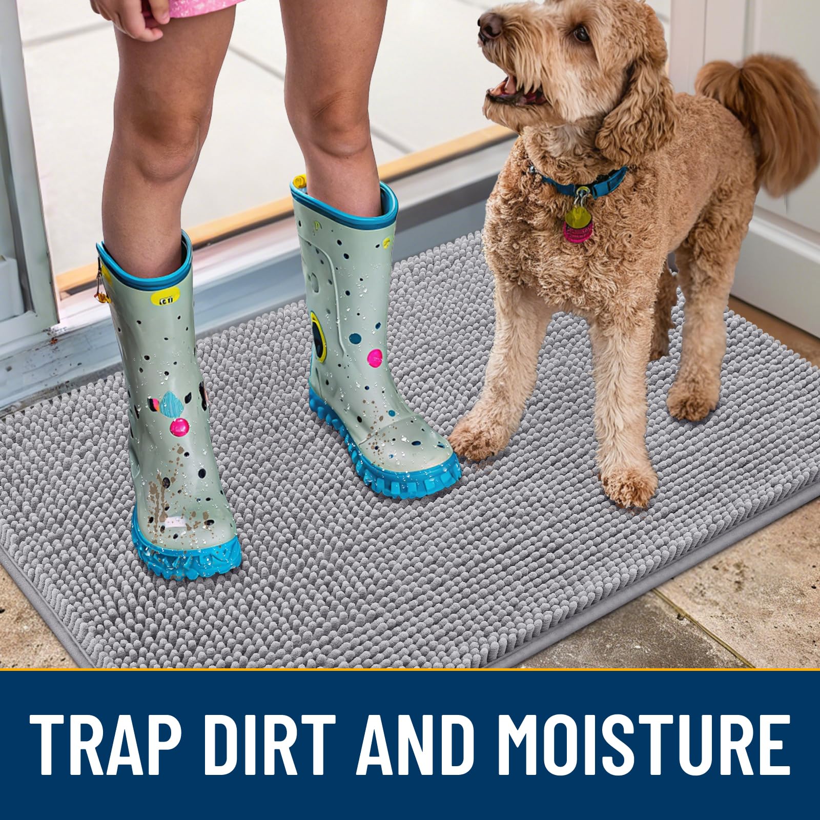 Smiry dog door mat with non-slip rubber backing stays in place