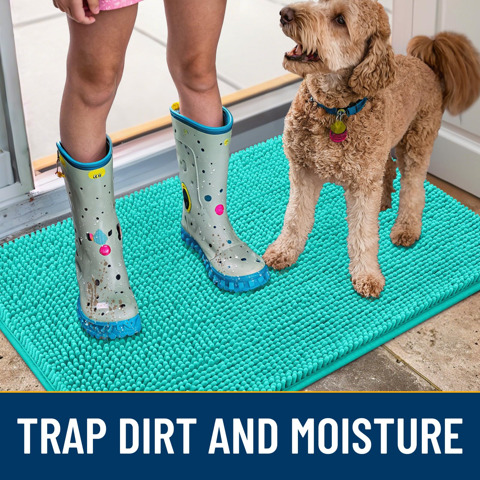 Smiry Dog Door Mat non-slip-rubber-backing safety feature in action