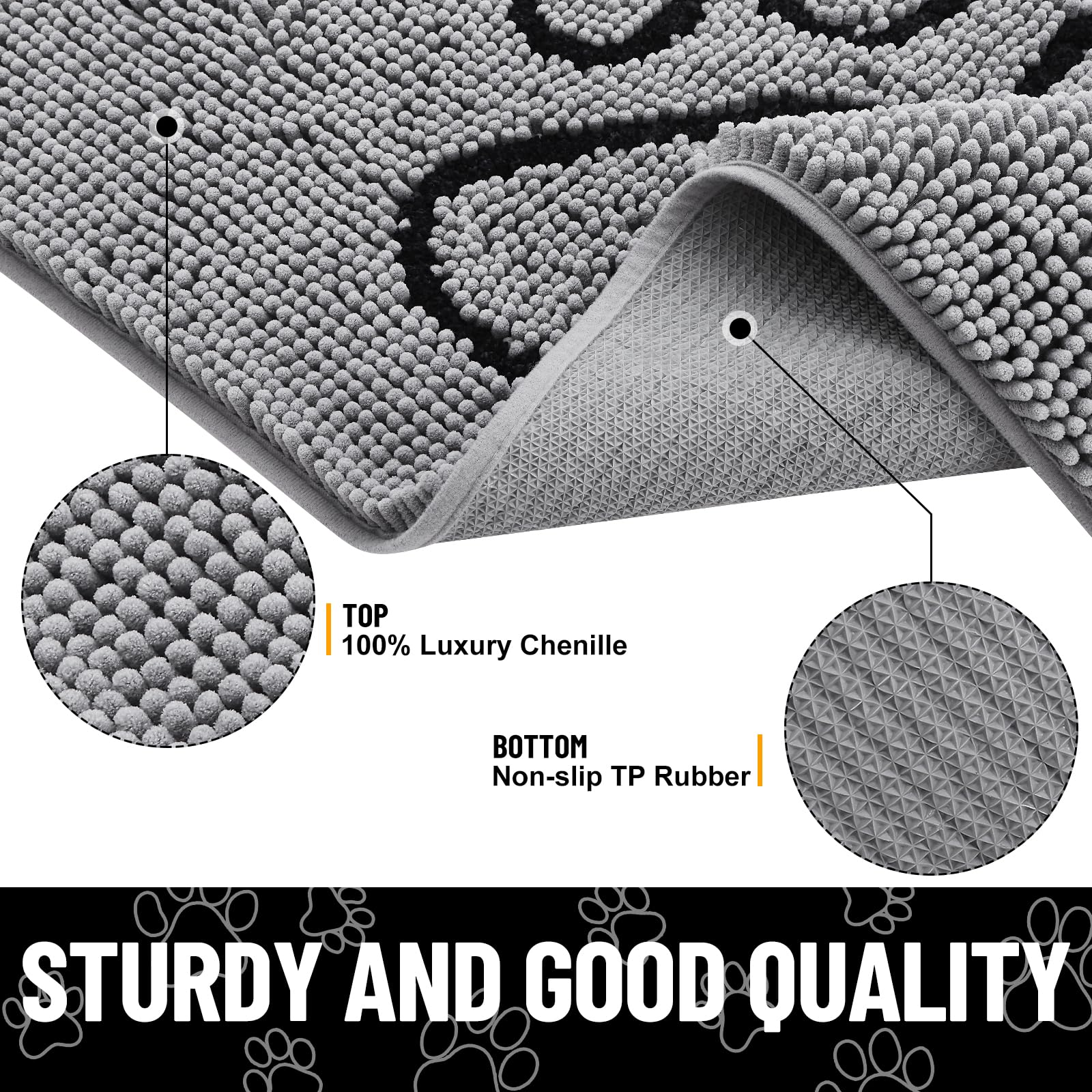Smiry dog door mat non-slip-rubber-base prevents sliding on clean floors.