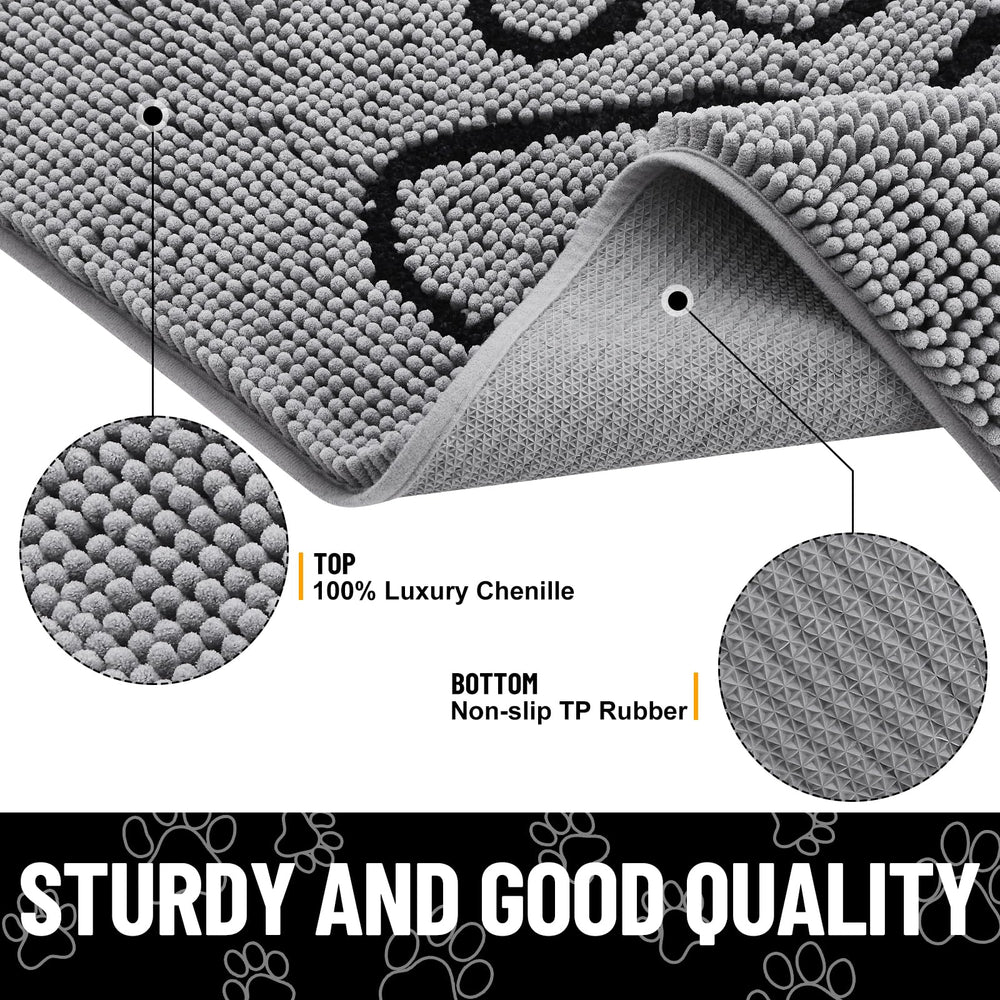 Smiry dog door mat non-slip-rubber-base prevents sliding on clean floors.