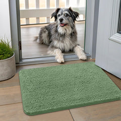 Smiry dog door mat in olive green absorbs moisture at entry, reducing wet paws.