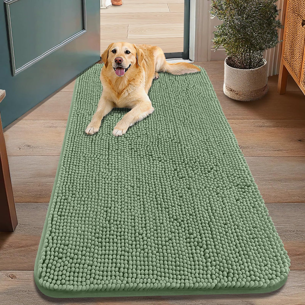 Smiry dog door mat olive-green soft pile close-up showing plush comfort for pets at the door