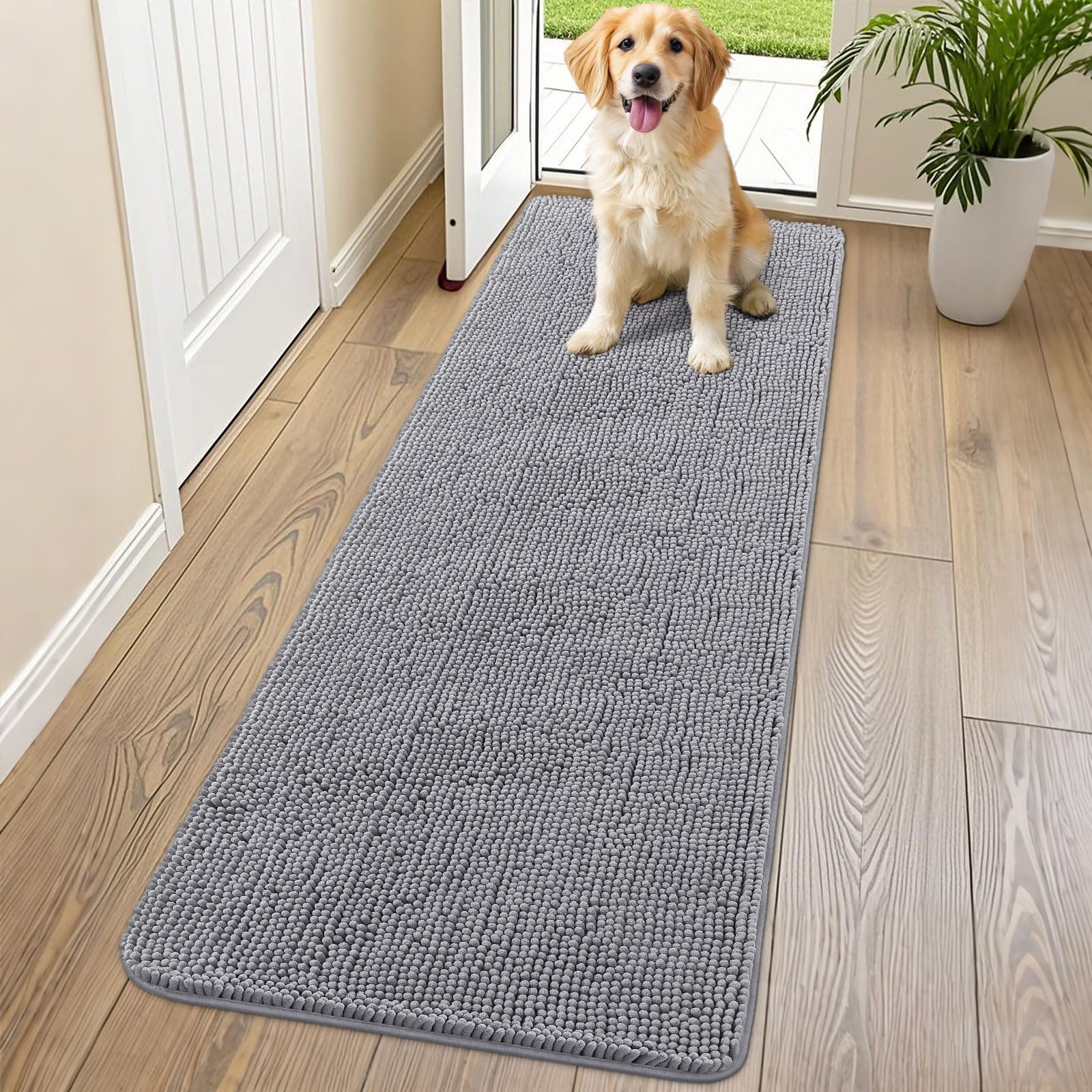 Smiry dog door mat plush-pile close-up showing soft touch for pets.