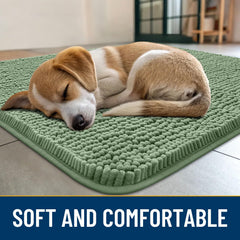 Smiry dog door mat soft-plush-pile comforts tired paws at the door.